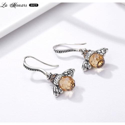 La Menars New Queen Bee Drop Dangle Earrings For Women 2021 Original European Style Genuine 925 Sterling Silver Jewelry With CZ