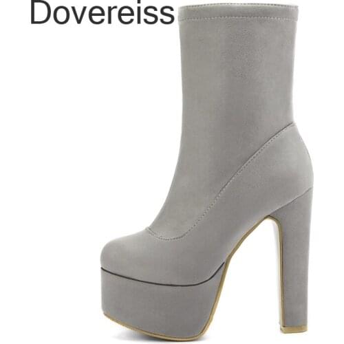 Dovereiss Fashion Female Boots Winter Sexy Elegant Red Suede Waterproof Chunky Heels Block Heels New Ankle Boots 45 46 47 48