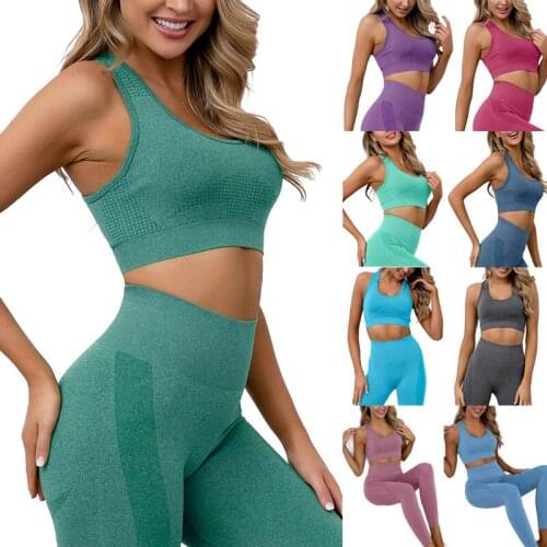 Women Seamless Yoga Set Fitness Sportswear Sleeveless Shirts High Waist Running Leggings Workout Suits Tracksuits