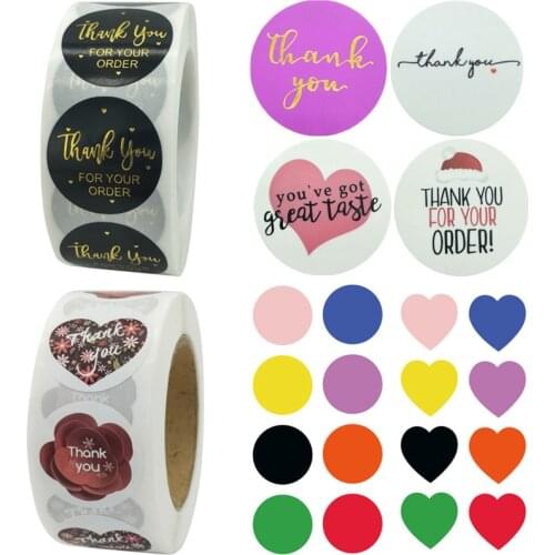 Gold Stamp Thank You for Your Order Stickers Colorful Dot Cute Heart Seal Labels Pink Red Black for Envelope Package Sort Mark