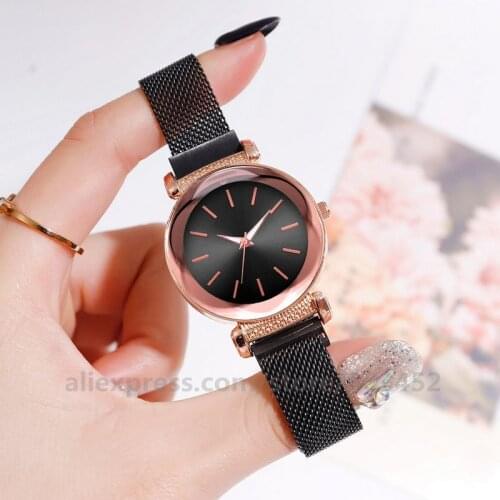 100pcs/lot colorful magnetic belt lady crystal dial watch no logo quartz wrist watch hot selling lazy lady starry sky watch