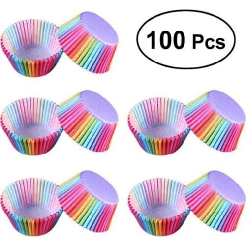 100Pcs / Set Party Supplies Colorful Rainbow Paper Cake Cupcake Liners Baking Muffin Cup Case hot Cake tools Decorating Supplies