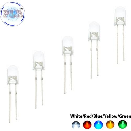 100pcs High quality PLR Transparent Round 5mm Super Bright Water Clear Green Red White Yellow Blue Light LED Bulb Emitting Diode