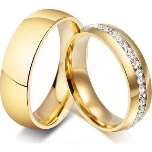 50pcs Mix lot Golden Comfort fit Band Rings Rhinestone Zircon Crystal Stainless Steel CZ Wedding Rings Wholesale Jewelry