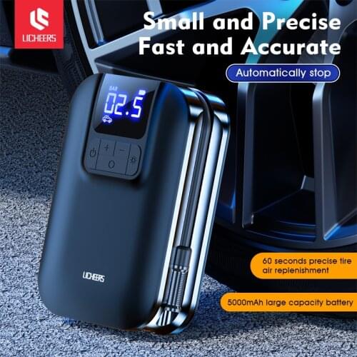 Licheers Wireless Car Air Pump With LED Lamp Tire Inflator Air Pump Digital Pressure Auto Portable for Car Bicycle Ball Mattress