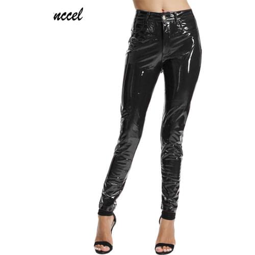 BEVENCCEL Winter Pants PU Leather Pants Women Sexy Latex Pant Streetwear With Cotton Women Trousers