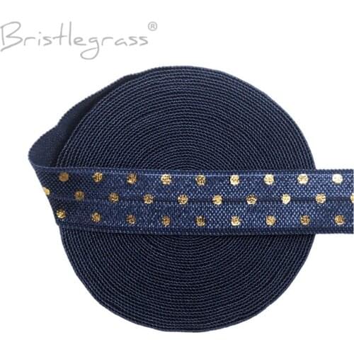 BRISTLEGRASS 2 5 Yard 5/8" 15mm Gold Polka Dot Foil Print Fold Over Elastics Spandex Satin Band Headbands Tutu Dress Sewing Trim