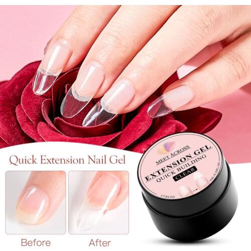 MEET ACROSS 8ml Quick Extension Gel White Clear Acrylic Poly UV Nail Gel Soak Off Crystal Jelly Finger Building Nail Gel Tips