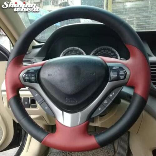 Shining wheat Black Red Leather Steering Wheel Cover for Honda Spirior OId Accord