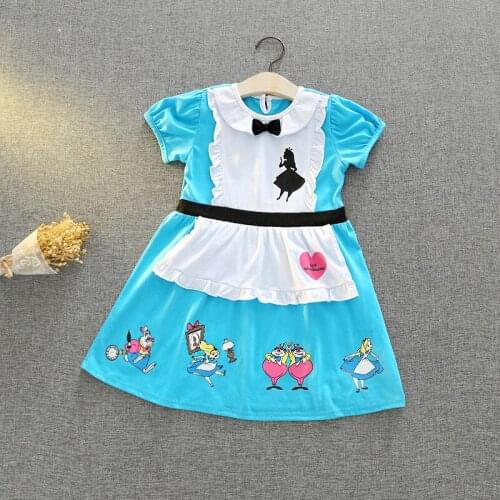 2018 Girls Alice Dress Baby Girls Dress Kids A-line Cotton Dress Children Christmas Clothing Kids Blue Servant Cosplay Clothes