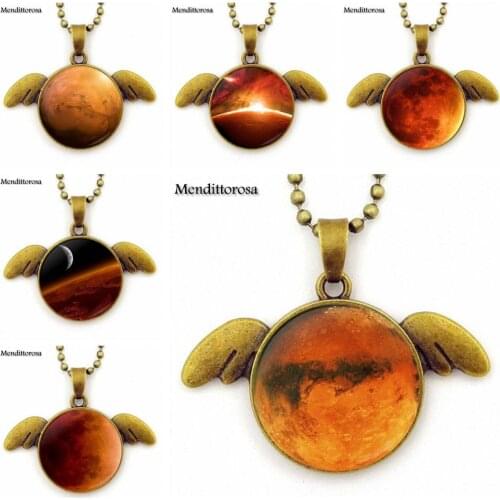 For Women Chain Necklace Jewellery Mars Vintage Cabochon Bronze Angel Wings Pendant Long Chain Colorful Collar Necklace