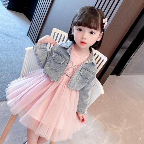 Girls Clothes Denim Jacket + Mesh Dress Girls Clothing Casual Style Kids Girl Clothes Set Spring Autumn Kid Clothes