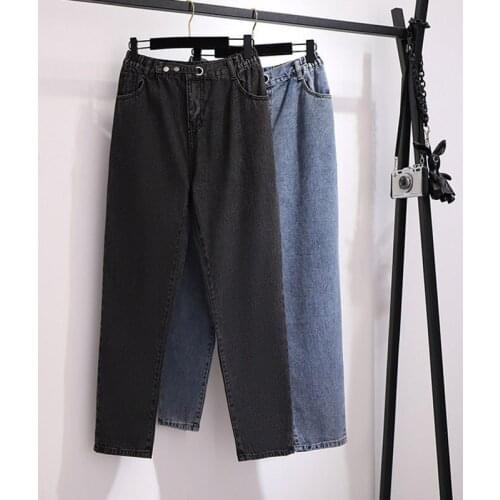 2020 Spring Summer Oversized Denim Pants Women Solid Color Loose Casual Simple Black Straight Leg Jeans ropa mujer 2XL-6XL Z298