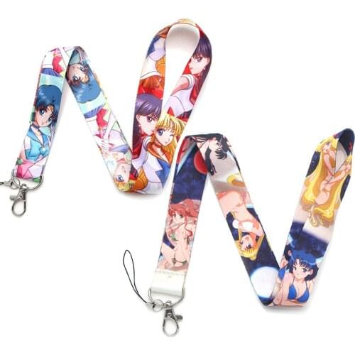 ER322 Anime Moon Girl Key Chain Lanyard Neck Strap For Phone Keys ID Card Cartoon Lanyards Rope Chain Necklace Child Kid Gifts