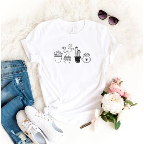 Cactus Plants T- Shirt Crazy Plant Lady Gift Cute Cactus Shirt Short Sleeve 100% Cotton O Neck Female Clothing Plus Size Casual