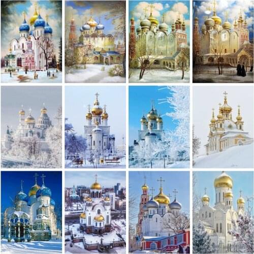 HUACAN Full Drill Diamond Embroidery Russia Building Church Craft Kit 5D Diamond Mosaic Winter Landscape Needlework Home Decor