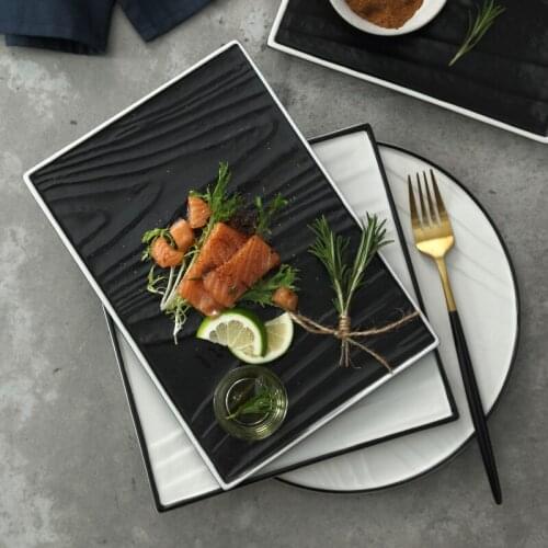 Nordic Style Ceramic Pasta Sushi Plate Western Restaurant Steak Plate Black and White Rectangular Dish Household Tableware