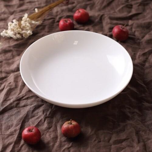Japanese style creative simple pure white bone china dish soup plate round Chinese household ceramic tableware dish rice plate