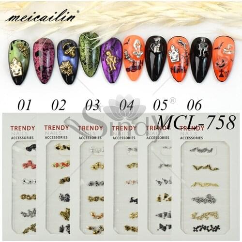 30 Pcs/pack Mixed Metal Pumpkin Zombie Nail Alloy Jewelry Glitter 3D Punk Multi-style Halloween Nail Art Decorations Tools