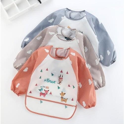 Cute Full Sleeve Bibs Children Apron Long Sleeve Feeding Smock Bibs Kids Eating Breastplate Kid Baby Bavoir Clothing Waterproof
