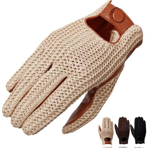Fashion Driving Gloves Genuine Sheepskin Leather Glove Men Keep Warm Knitting Mittens S2203