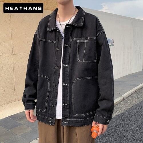 Denim Jackets Mens Spring Autumn Retro Tooling Denim Jacket Male Korean Style Loose Student Sports Jean Jacket Men Vintage Tops