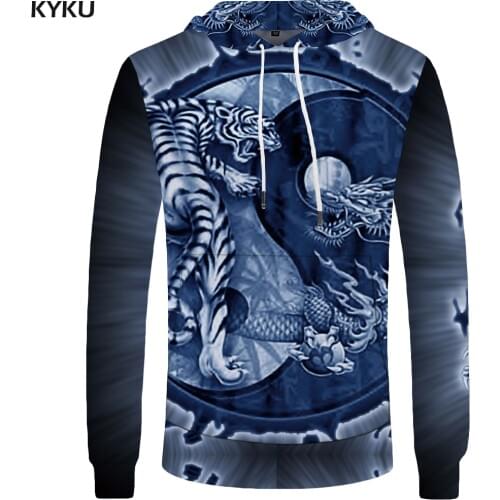 KYKU Tiger Hoodie Men Gray Dragon Sweatshirt Yin Yang 3d Printed Hoodies Fashion Funny Animal Mens Clothing Casual Streetwear