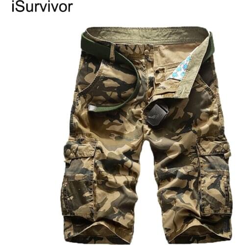 ISurvivor 2021 Men Camouflage Cargo Shorts Trousers Pants Sweatpants Men Casual Fashion Slim Fit Knee Lengt Cotton Summer Shorts