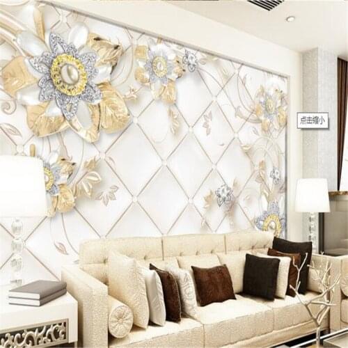 Beibehang Golden Diamond Flower 3D Soft Bag modern art paper papel de parede 3d TV contracted large mural wall papers home decor