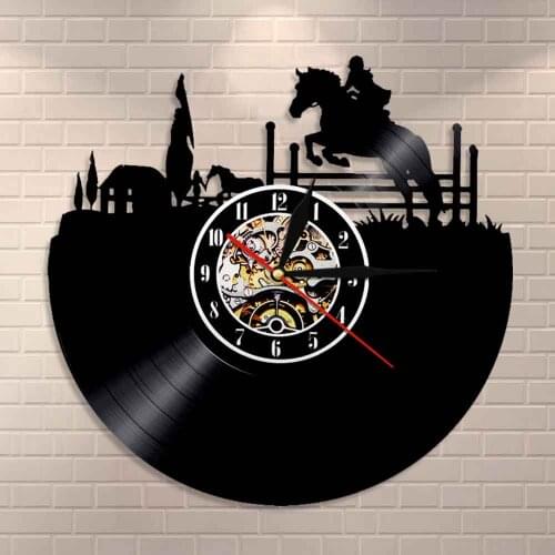 Equestrian Wall Clock Sport Vintage Vinyl Record Horse Riding Wall Decor LP Clock Horse Jump Wall Watch Horse Enthusiast Gift