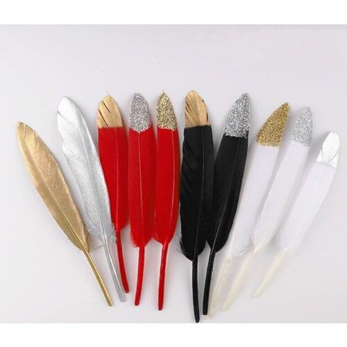 10/5PCS Natural Goose Feathers DIY Gold Color Wedding Dress Cake 10-15CM Long Feathers for Crafts Manual Decorative Accessories