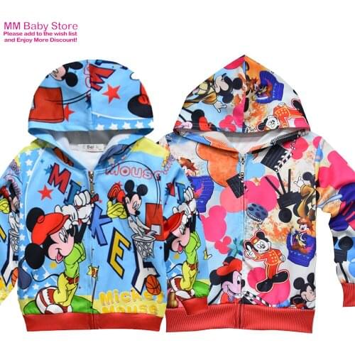 3-8Years New Autumn Baby Boy Mickey Jacket Clothes Boys Coat Cartoon Printed Children Jacket Kids Outerwear Zipper Hood Coat