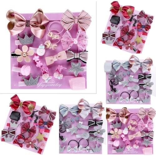 New 18Pcs/Set Infant Princess Hairpin Baby Girls Bowknot Flower Motifs Hair Clip Set Gift Kids Box Props Cute Baby Accessories