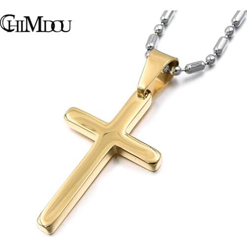 CHIMDOU New Cross Necklaces & Pendants For Men Stainless Steel Gold Color Male Pendant Necklaces Prayer Jewelry Friend Gift