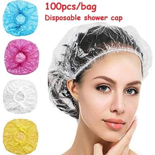 100pcs/lot Disposable Shower Caps Clear Spa Bath Bonnet Hair Salon Hotel One-Off Bathing Elastic Shower Hat Bathroom Products