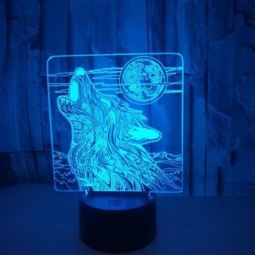 Wholesale Creative Wolf Head 3d Night Table Lamps For Living Room 7 color Discoloration Remote Control Touch Led Desk Lamp
