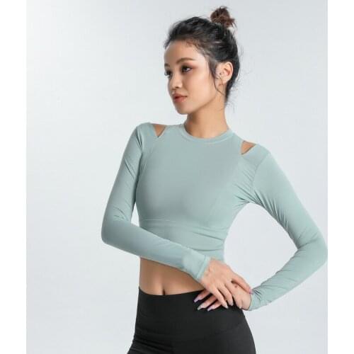 Autumn Slim Fitness Clothes Women Long-sleeved Tight-fitting Stretch Running T-shirt Training Yoga Crew Neck Top
