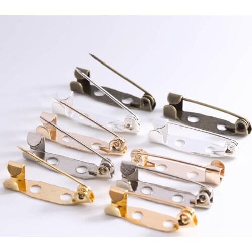 50pcs/lot 15 20 25 30 35 40 45mm Brooch Clip Base Pins Safety Pins Brooch Settings Blank Base For DIY Jewelry Making Supplies