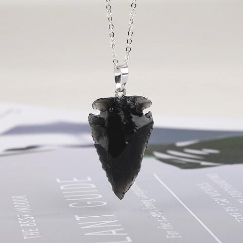 1pc Obsidian Vintage Necklace Men Arrow Pendant Simple Chain Bead Arrow Long Men Necklaces Jewelry Gift