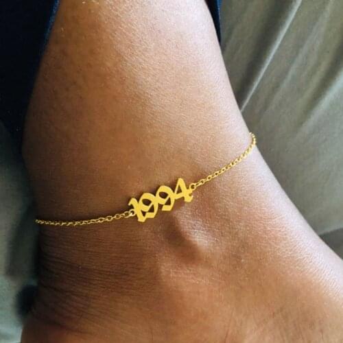 Birthdy Gifts Summer Beach Leg bracelet 1990 - 2019 Year Anklets For Women Jewelry Stainless Steel Chain Number Anklet Femme BFF