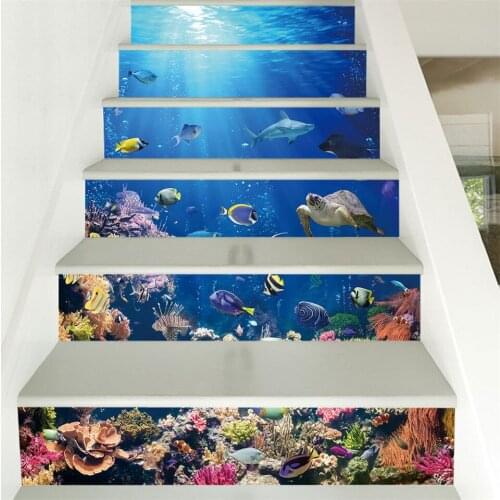 Underwater World Stickers On The Stairs Home Renovation Waterproof Decor Wallpaper Living Room Bathroom Theme Park Vinyl Poster