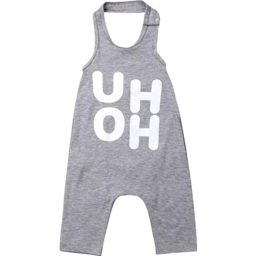2021 Casual Summer Baby Boy Girl Children Halter Neck Jumpsuit, Letters Printed Pattern Sleeveless 1-piece, Navy/ Pink/ Grey