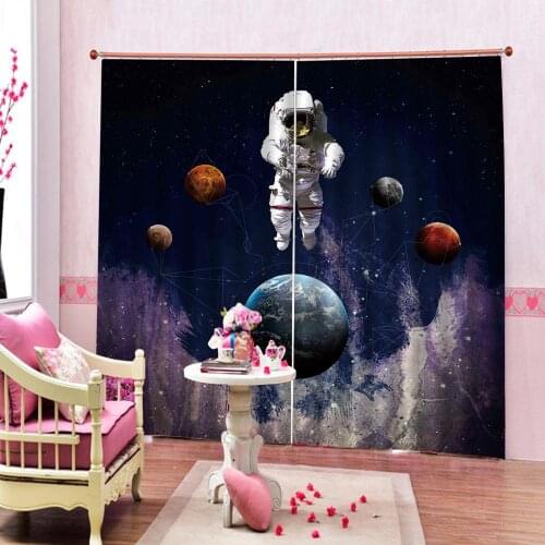 Luxury Stereo Custom 3D Curtain Astronaut Space Exploration Polyester Blackout Window Curtains For Living Room Bedroom Drapes