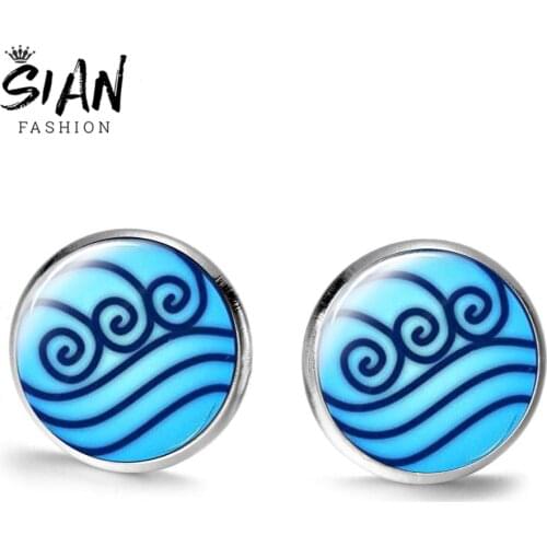 SIAN Avatar The Last Airbender Stud Earrings For Women Men Kpop Metal Beads Art Photo Glass Cabochon Earrings Jewelry Gifts