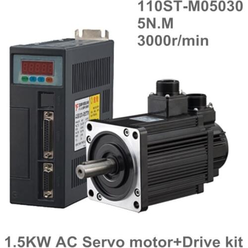 110ST-M05030 220V 1.5KW AC Servo motor 1500W 3000RPM 5N.M servomor Single-Phase ac drive permanent magnet Matched Driver AASD30A