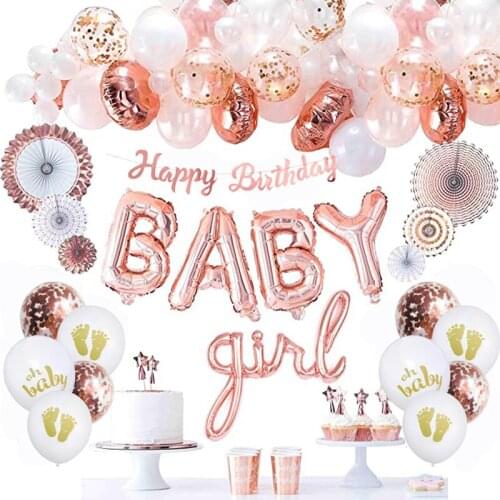 Girl Boy Rose Gold Baby Shower Decoration Birthday Party Decoration Girl Banner Baby Girl Foil Balloon 36 Pcs Balloon Arch YY001