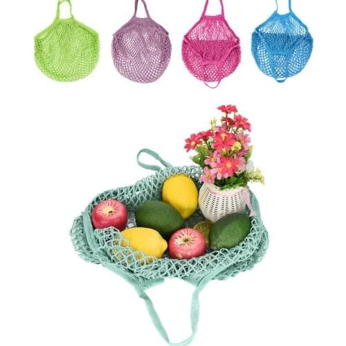 Shopping Organic Storage Bag Portable Reusable Bag Fruit and Vegetable Bag Washable Cotton Mesh Rope Short Handle Mesh Tote Bag