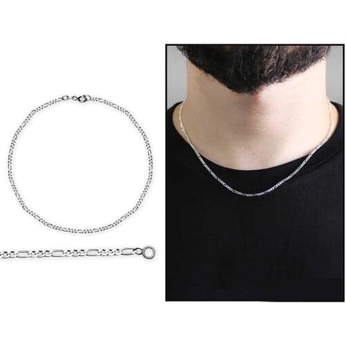 Tesbihane 925 Sterling Silver 45 cm 80 Micron Figaro Men 'S Chain Necklace