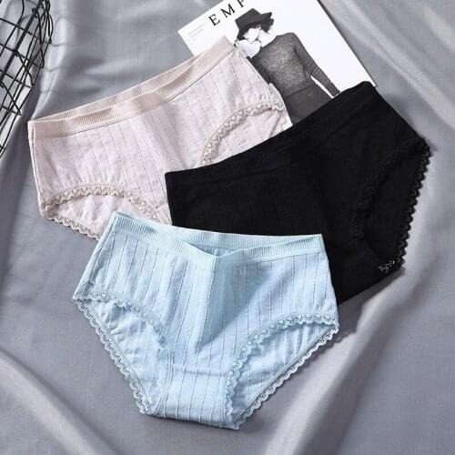 Cotton Panties Woman Sexy Lace Briefs Fashion Solid Color knickers Girls Bow Underpants Set Underwear Dropshipping 3 Pcs/lot