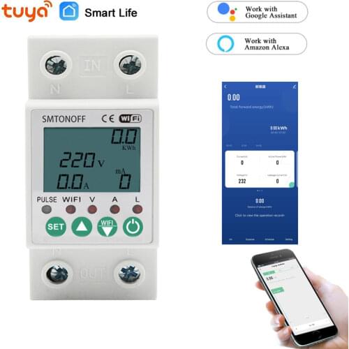 Tuya WIFI auto recovery over under voltage over current protector Energy Meter kWh Meter LCD display
